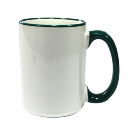 Кружка Tank 15oz с зеленой каймой и ручкой